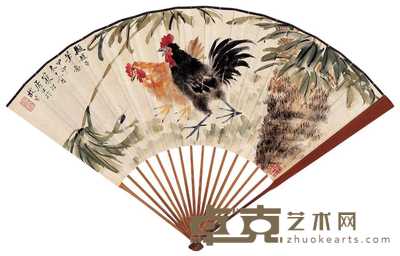江寒汀 吴徵 1944年作 拟赵昌笔意 行书 成扇 